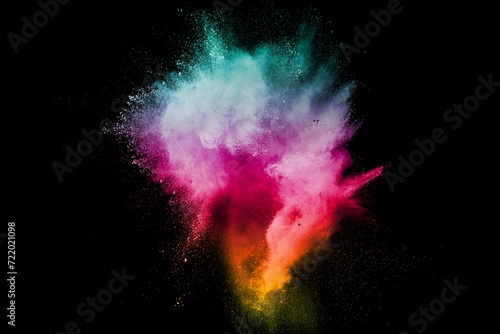 Explosion of color powder on black background. Splash of color powder dust on dark background.