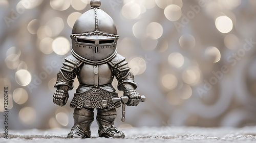 A fearless knight in shining armor standing courageously against a silver backdrop.
