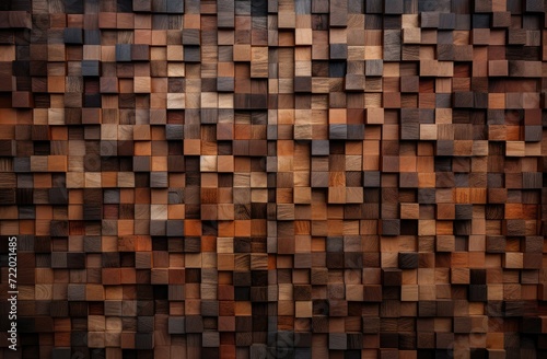 A sturdy wall made up of meticulously stacked wooden blocks forming a solid structure.
