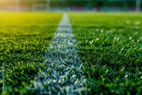 Close up soccer field lines. Background soccer pitch grass football stadium ground view.  © imlane