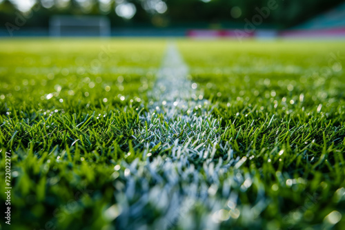 Close up soccer field lines. Background soccer pitch grass football stadium ground view. 