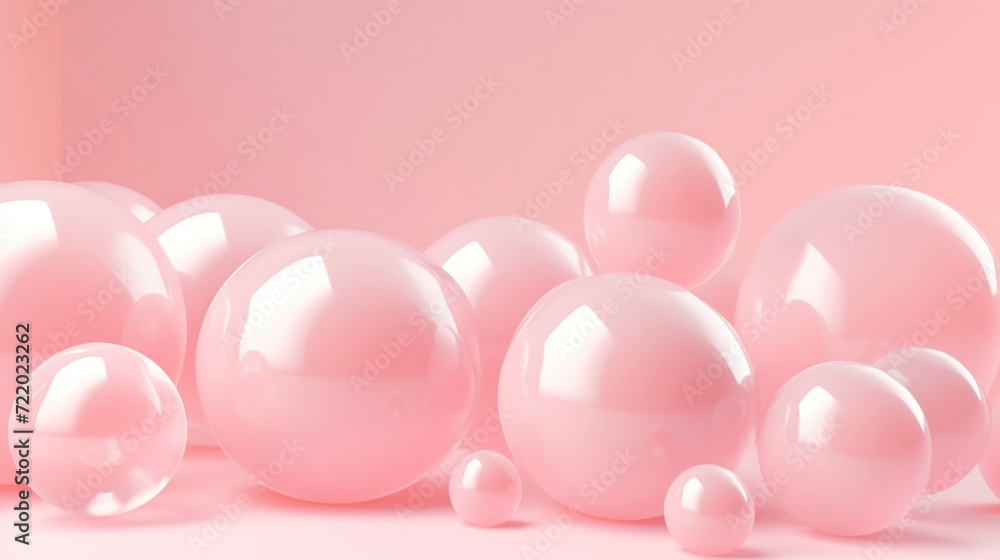 3D pink spheres of different sizes and transparency. Pastel colour palette. Abstract background. Generative AI 3D pink spheres of different sizes and transparency. Pastel colour palette. Abstract background. Generative AI