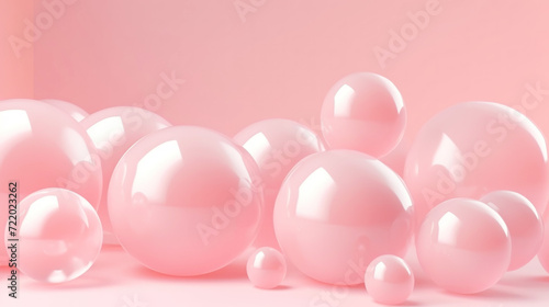 3D pink spheres of different sizes and transparency. Pastel colour palette. Abstract background. Generative AI