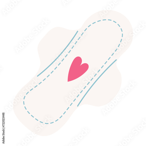 Sanitary pad with wings, product for menstrual hygiene. Hand drawn vector illustration in flat design