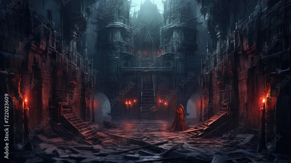 Obraz premium a dark cave with a light shining. Generative AI