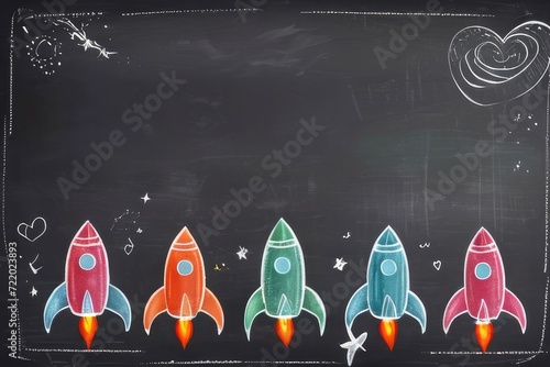kids' mood board made of rockets illustration with vintage look back-to-school background