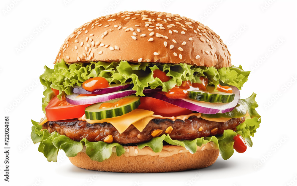 Appetizing burger on a white isolated background Generated by AI Appetizing burger on a white isolated background Generated by AI
