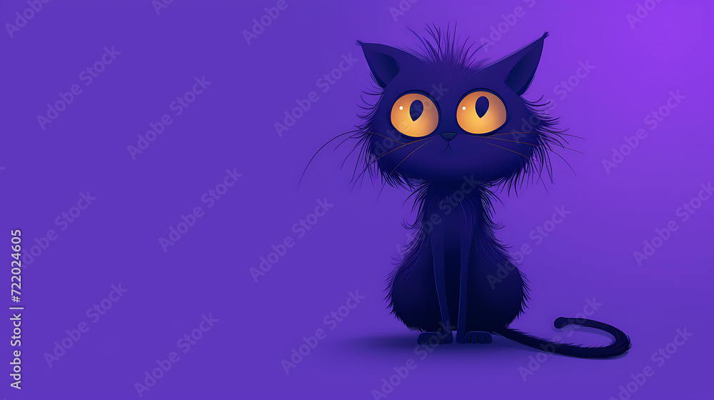 A mischievous feline sprite, resembling a cat, against a vibrant purple backdrop.