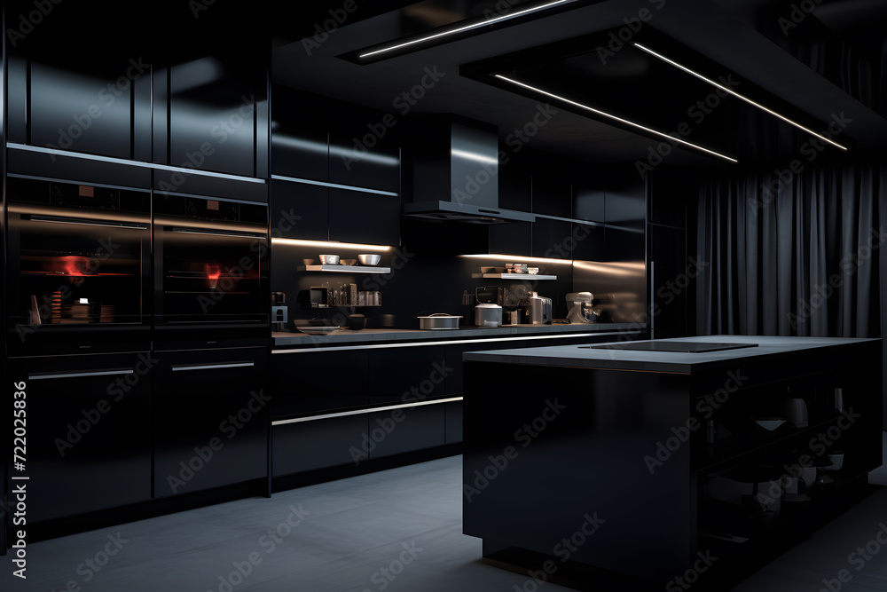 all black kitchen with high gloss cabinets 
