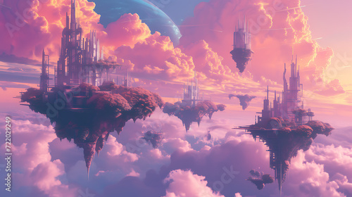 A whimsical dreamscape adorned with floating islands  ethereal pastel hues  and mind-bending structures.