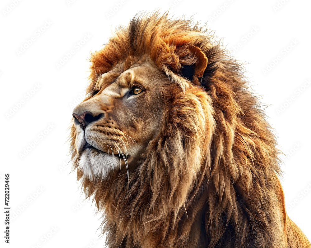 Lion head on a white background. Big cat photorealistic illustration.