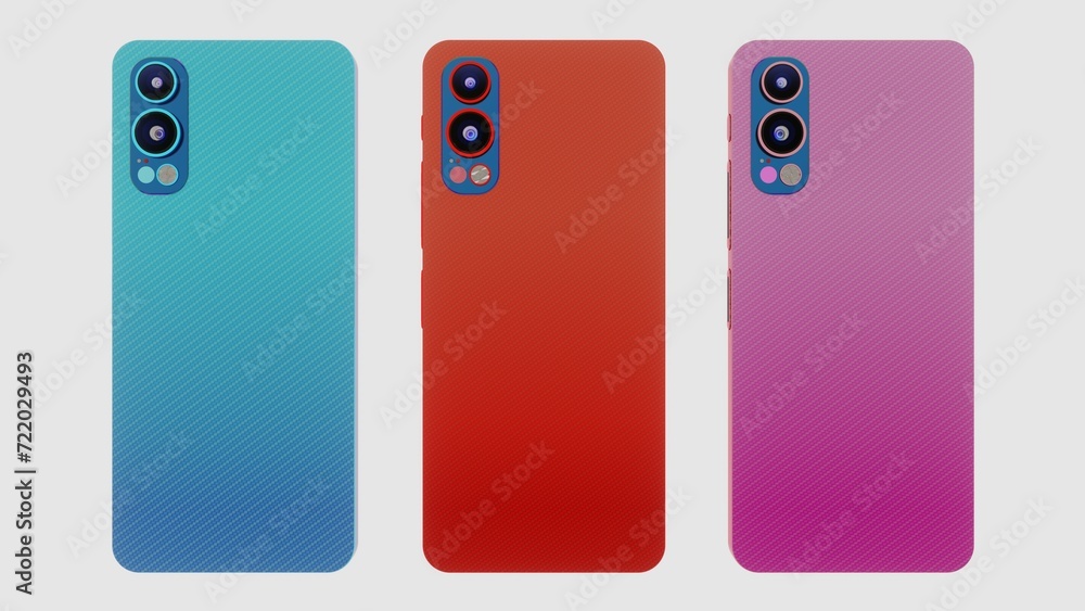 Modern Smartphone Designs, Stylish Camera Modules, Phone Cases and Screens, Set of Three Modern Smartphone Designs, Stylish Camera Modules, Phone Cases and Screens, Set of Three