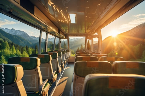 traveling by bus, the interior of the bus with panoramic windows for a wonderful view of the sights
