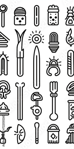 MonoChromatic Thick Line Doodle of Guide needle, ancient, small objects, Black and White Tones сreated with Generative Ai