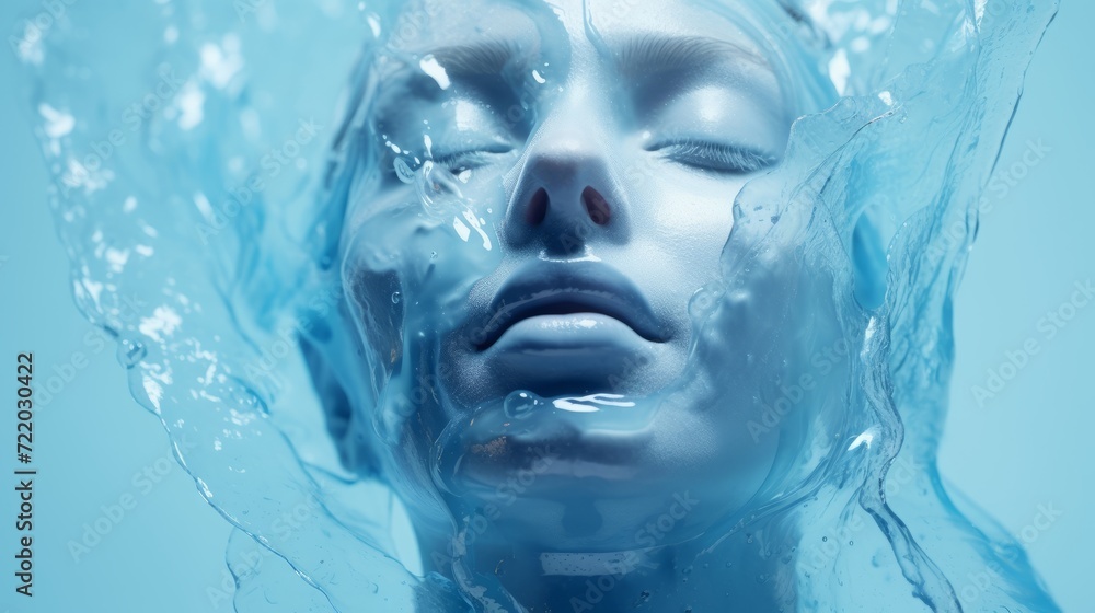 face of a young woman in blue gel.