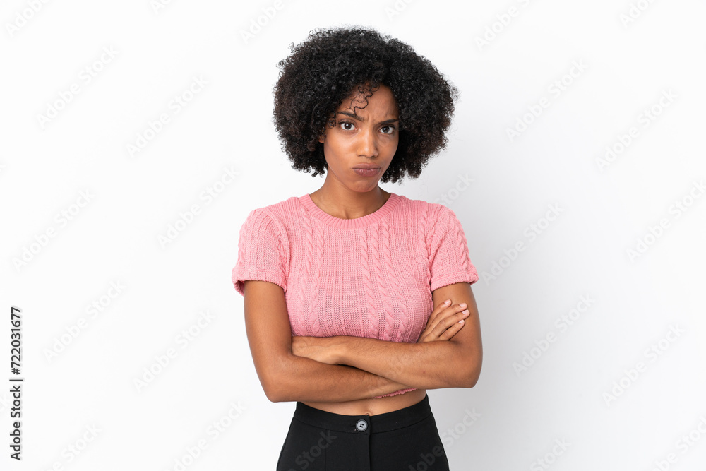 Young African American woman isolated on white background feeling upset Young African American woman isolated on white background feeling upset