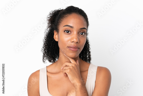 Young African American woman isolated on white background