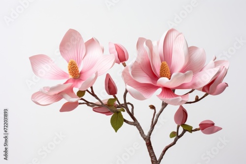 Pink magnolia flower isolated on white background with full depth of field
