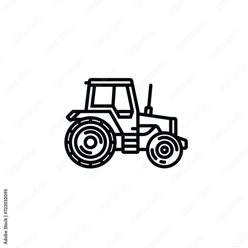 Original vector illustration. Contour icon of a tractor on wheels, for agricultural and industrial purposes. Original vector illustration. Contour icon of a tractor on wheels, for agricultural and industrial purposes.