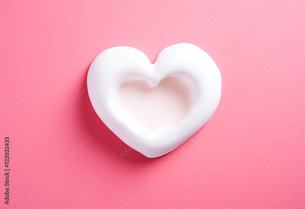 Heart-shaped fried egg, copy space, pink background, monochromatic color palettes, pop art influencer сreated with Generative Ai