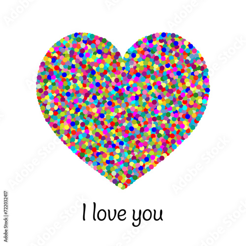 I love you - Schriftzug in englischer Sprache - Ich liebe dich. Liebesbotschaft mit einem Herz aus bunten Konfetti.