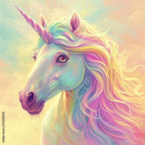 Vibrant Unicorn Portrait with Rainbow Mane