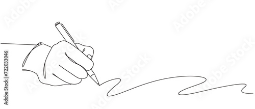 hand holding a pencil line art illustration style with transparent background 