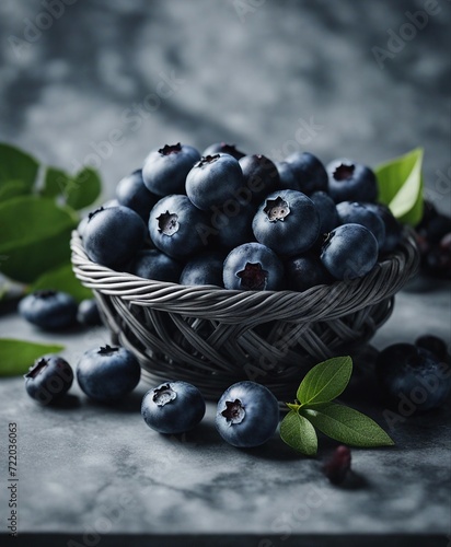 fresh organic blueberry in a small basket 
 photo