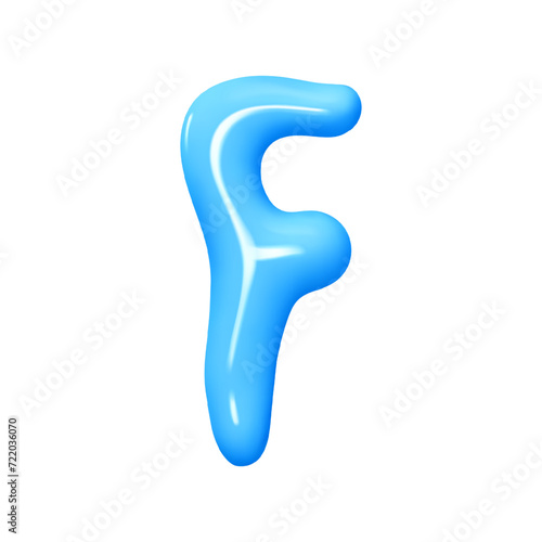 letter F. letter sign blue color. Realistic 3d design in cartoon liquid paint style. Isolated on white background. vector illustration