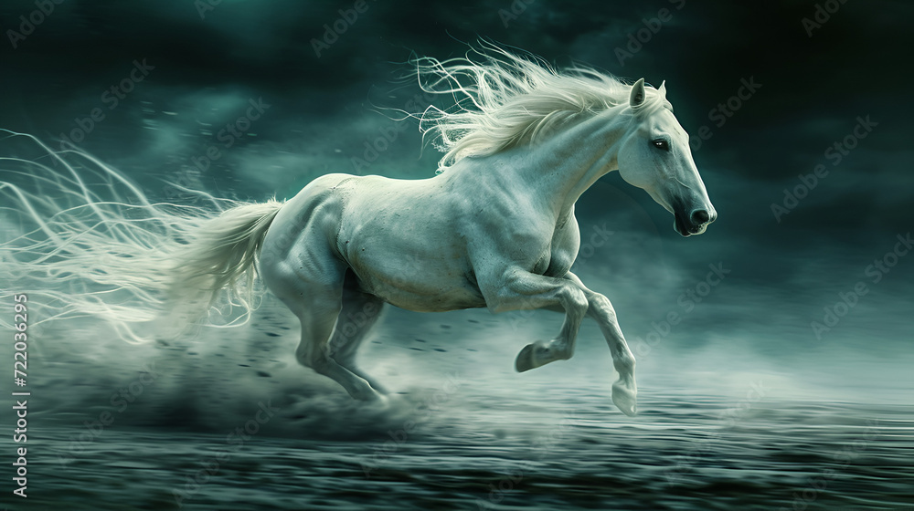 white horse running. generative ai