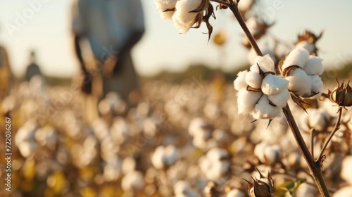 Close up composition of Field workers or slaves meticulously picking cotton in a sunlit field, a scene of agricultural labor