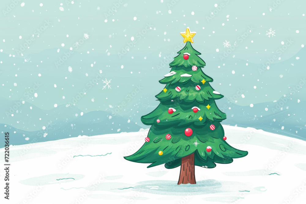 One Christmas tree in cartoon minimalism style.