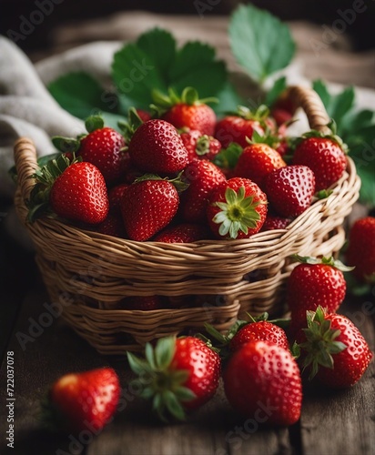User fresh organic strawberries in a small basket