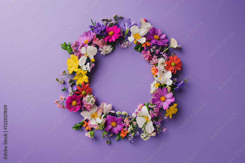 Spring flowers on white paper background with copy space. Woman's day or Mother's day concept.