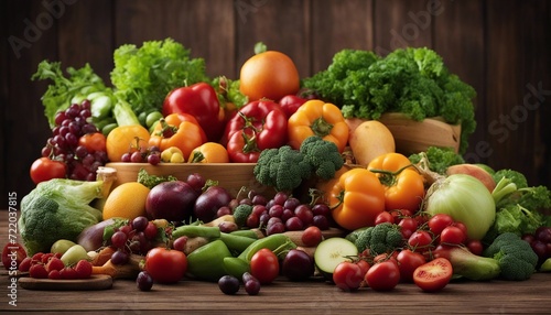 fresh vegetables and fruits on a Wooden Table with copy space  