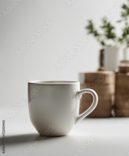 minimal design of ceramic mug, mockup of beautiful handmade ceramic on white background  © abu