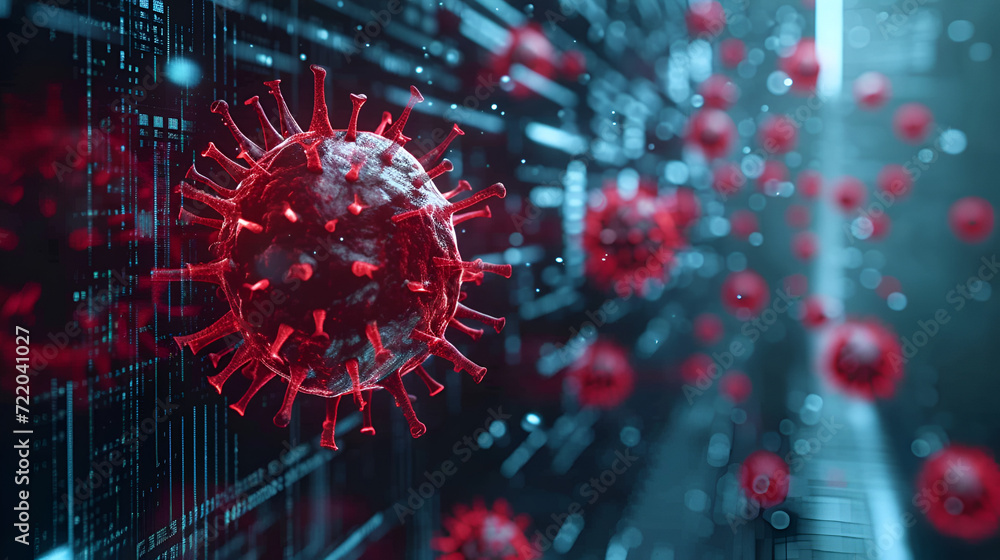 Virus in the dark background virus cell concept.  generative ai  - obrazy, fototapety, plakaty 
