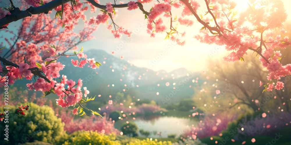 Spring morning with beautiful tree blossom. Inspiration and relaxation motif for a good mood.