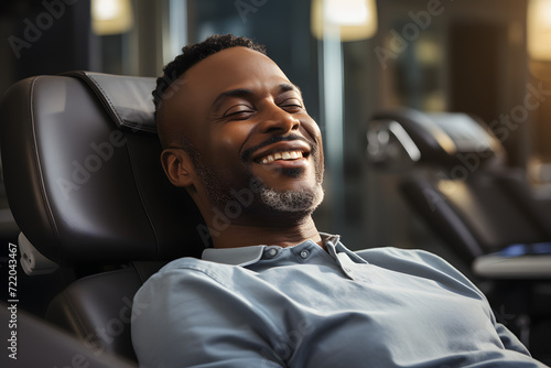 handsome young black man client patient at a dental clinic. cleaning and repairing teeth at a dentist doctor. laying on the orthodontic dental chair. Featured social image