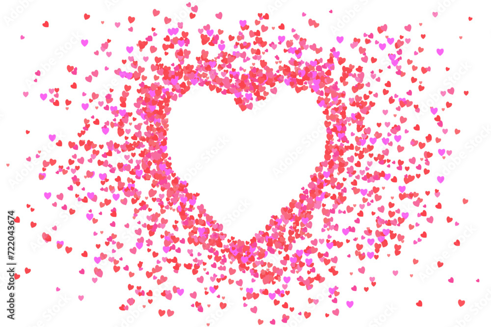 The pink hearts scattered around the empty area were a white heart in the middle. Designed for Valentine's Day. A heart that expresses love. Space for entering text. Vector illustration