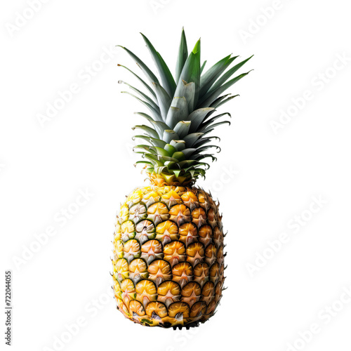 Fresh ripe pineapple with green leaves isolated on white background or Transparent Background