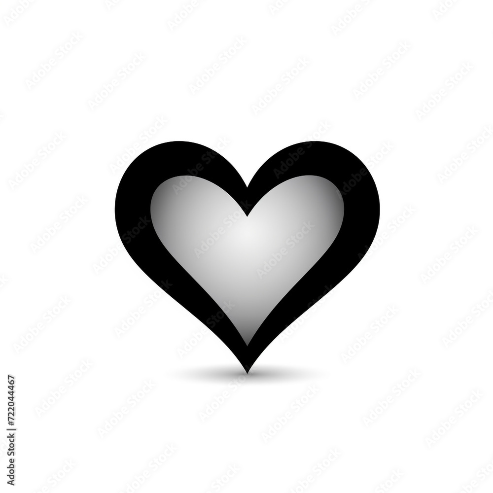 single heart symbol black silhouette, flat design, white background, black outline heart сreated with Generative Ai