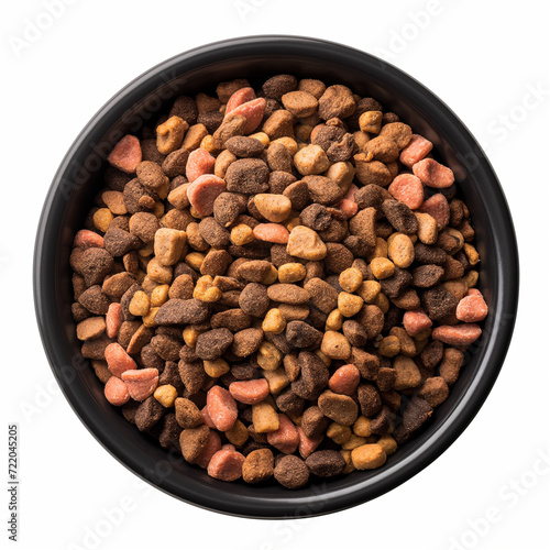 Nutritious cat or dog food in a sleek bowl isolated, on wgite background, emphasizing health benefits and natural components