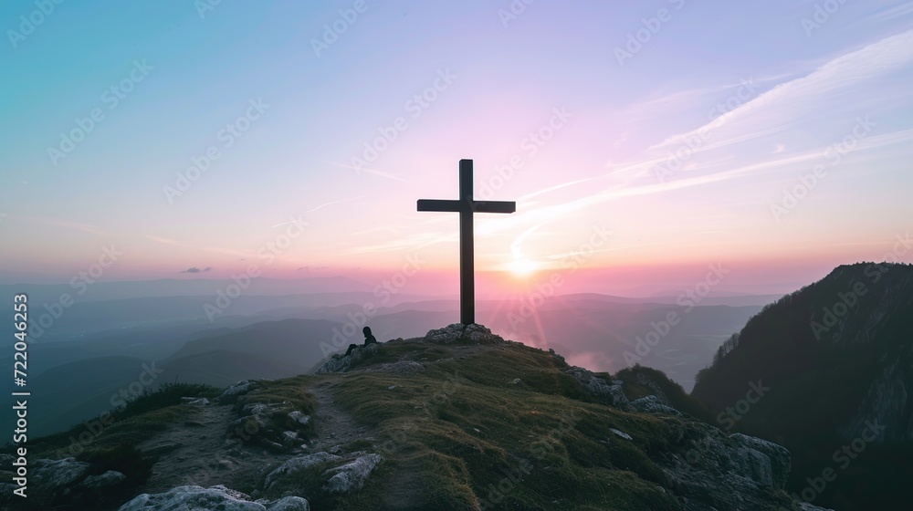 a large cross on the top of the mountain a large cross on the top of the mountain