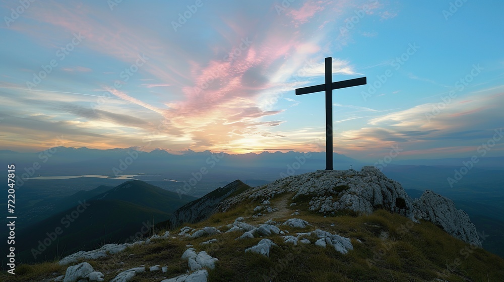 a large cross on the top of the mountain