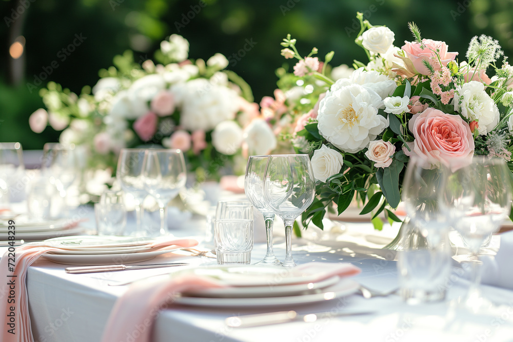 Wedding table setting with flowers and cutlery. Wedding table setting with flowers and cutlery.