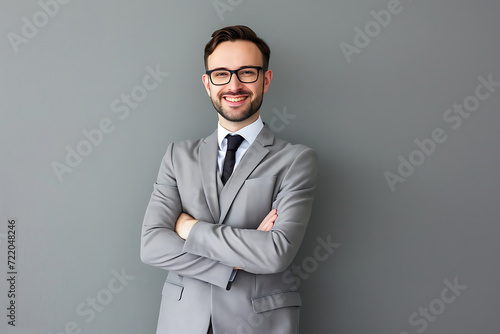 portrait of businessman arm crossed on isolated background