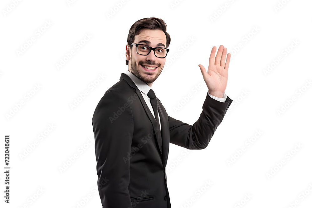 portrait of businessman hi gesture on isolated background portrait of businessman hi gesture on isolated background