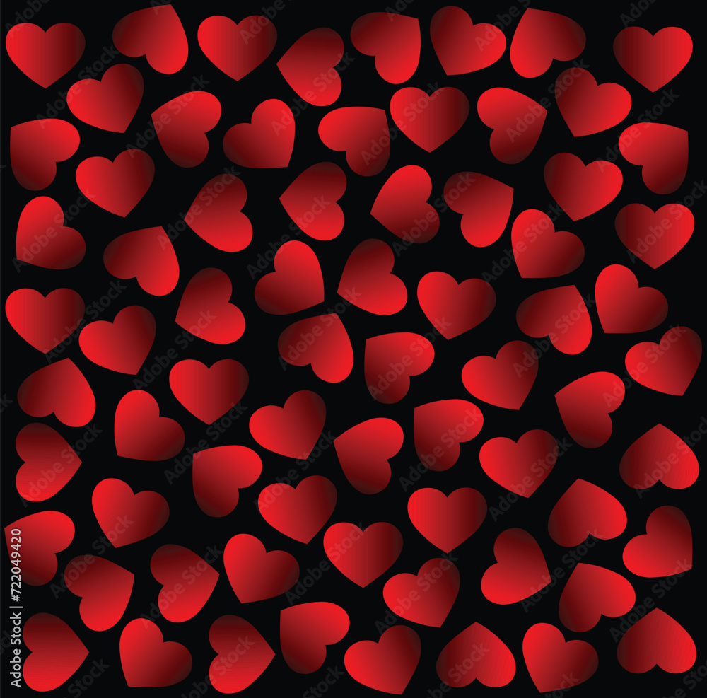 Red 3d heart seamless pattern. Isolated on dark background. Happy Valentine's Day. Festive design for print, posters and wrapping paper. Vector illustration