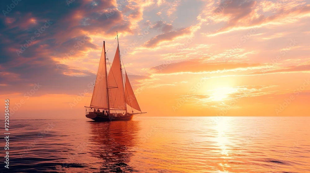 boat sailing at sunset